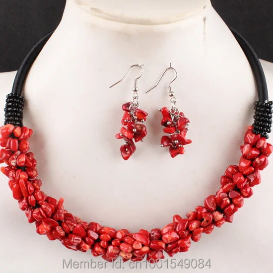 Набор из красных коралловых бусин и серег 6x4 мм 1 комплект|necklace lucky|necklace mobilenecklace