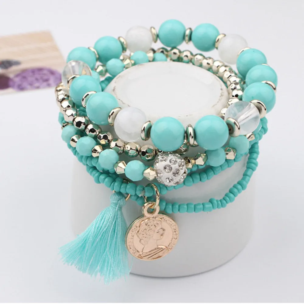 Женский браслет из эластичного акрила с бусинами в богемном стиле 1 комплект