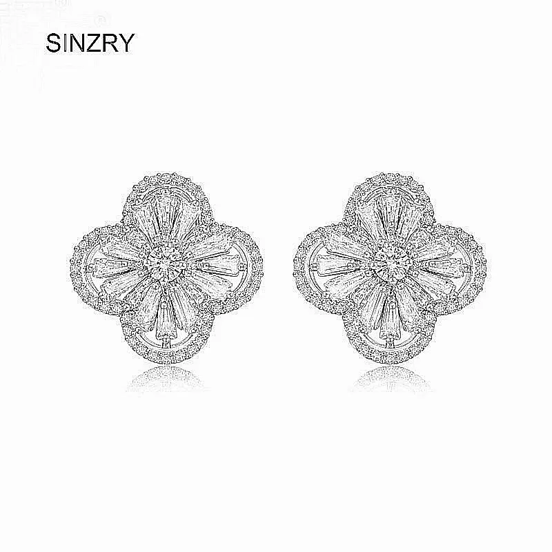 SINZRY elegant lady jewelry Clear white Cubic zirconia flower stud Earrings for women trendy jewellery | Украшения и аксессуары