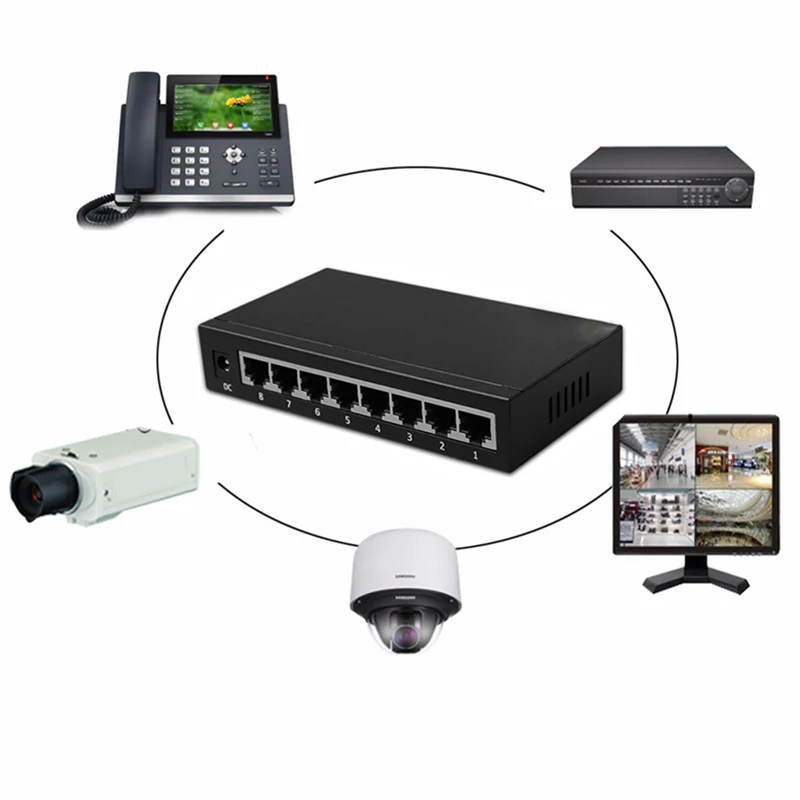 Мини 8 портовый сетевой гигабитный коммутатор 10/100/1000 Мбит/с Fast Ethernet концентратор