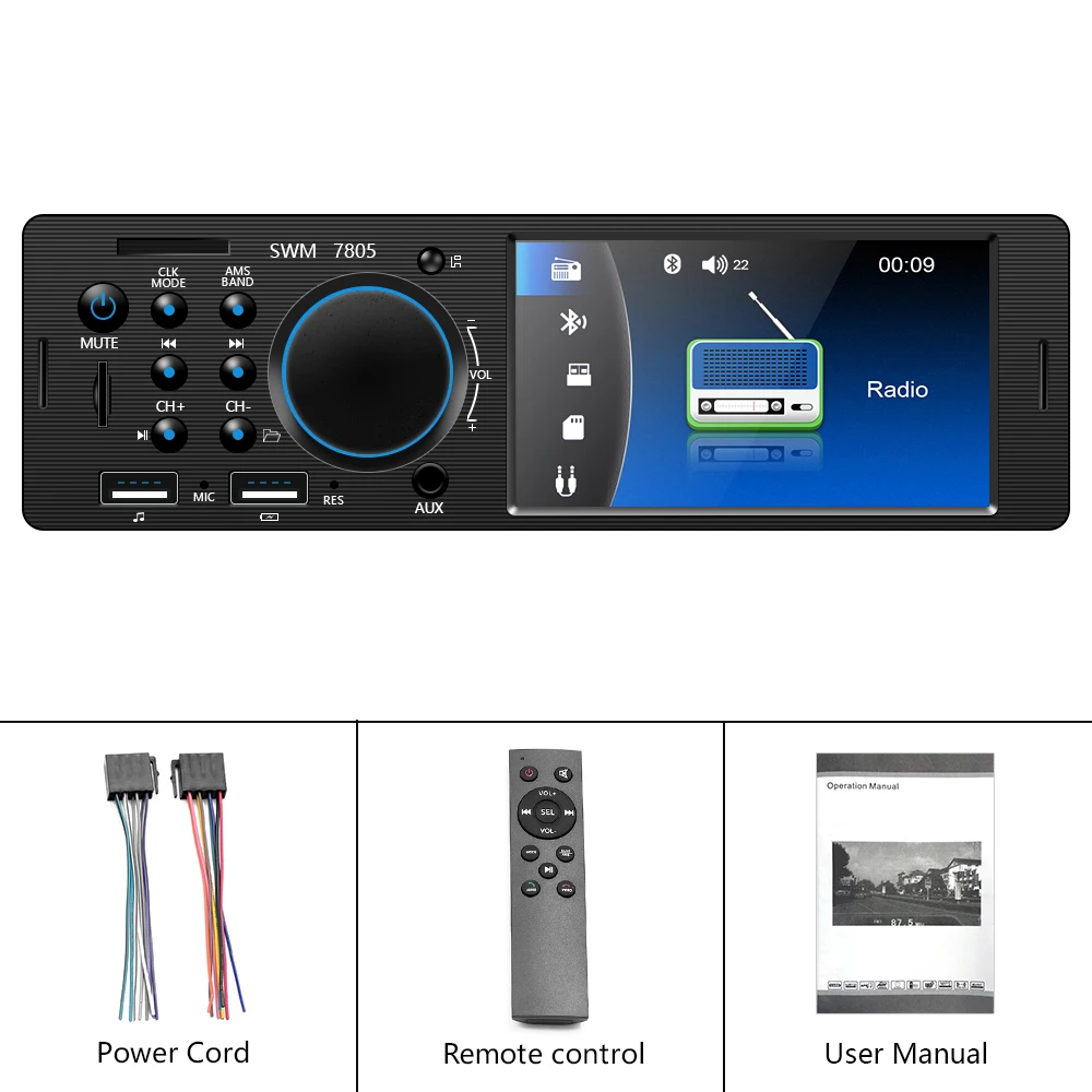 Podofo 7805 1Din автомобильное радио 4 1 &quotдюймов MP5 Аудио Видео плеер Bluetooth USB зарядка TF Aux