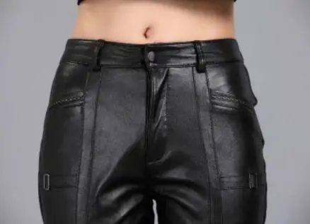 S-4XL HOT New Genuine leather sheepskin trousers women's Korean fashion slim pants female Plus size Pencil | Женская одежда