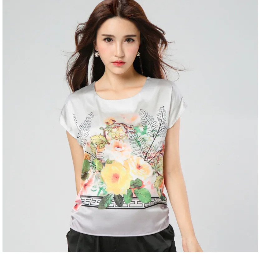 Летняя женская рубашка шелк 2017 футболки модные женские цветочные футболка с