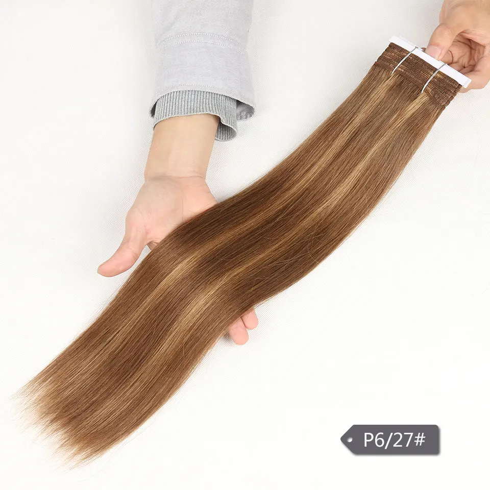 Sleek двойные вытянутые бразильские человеческие волосы Remy в пучках 113 г прямые волосы Yaki волос Плетение# P4/30/27 пианино Цвет коричневые пучки