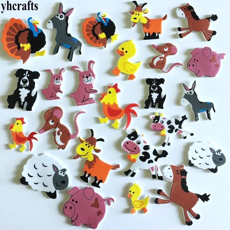 Pegatinas de espuma para animales de granja, art&iacute;culos de actividades artesanales para guarder&iacute;a, adorno para habitaci&oacute;n de ni&ntilde;os, autoaprendizaje, OEM, 1 g/lote-0