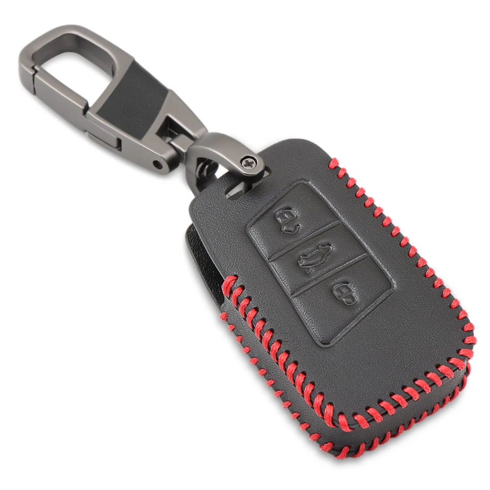 Genuine Leather Car Smart Key Cove Case For VW Magotan Passat B8 CC Skoda A7 Remote Controller 3 Buttons Bag | Автомобили и