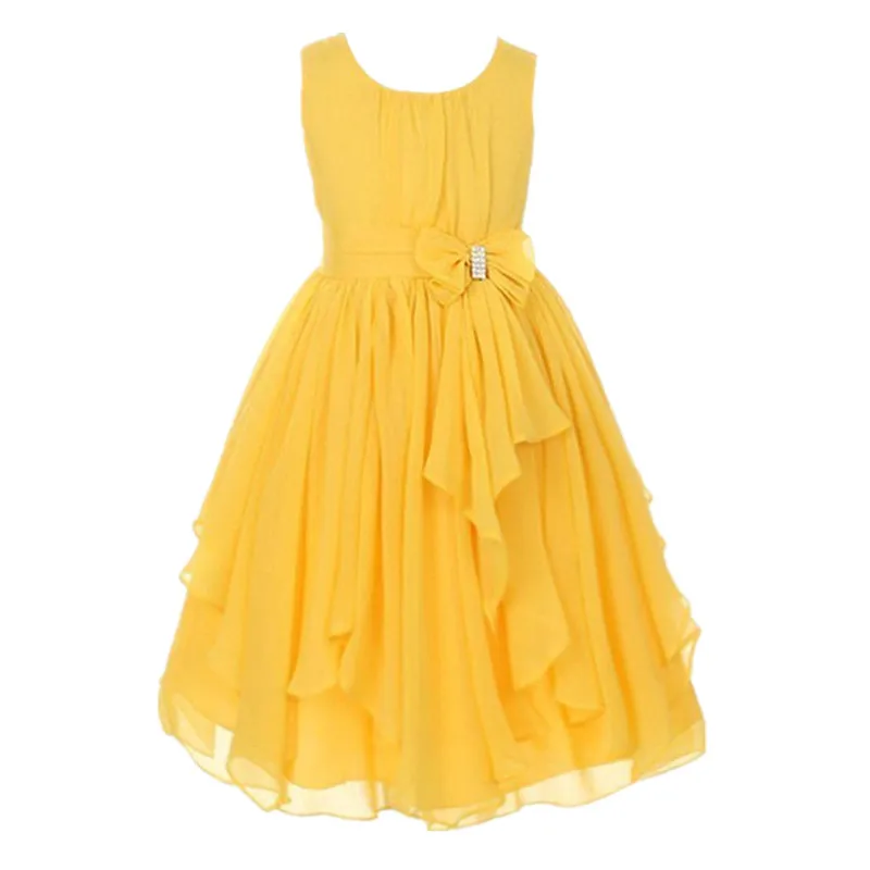Baby Girls Chiffon Dress Children Fashion Irregular Bow Sleeveless Princess Dresses Performance Multi-color Clothes 2-12 Y | Детская