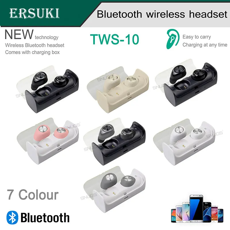 

Ersuki Double Bluetooth Earbuds TWS10 True Wireless Mini In Ear Stereo Headset Earphone with Charging Socket For Phones