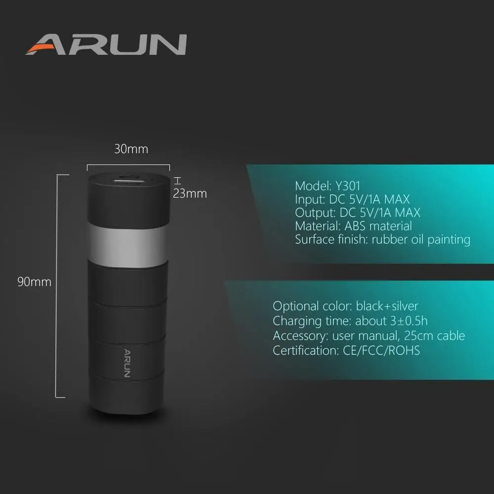 ARUN 2500 мАч мини-зарядное устройство Портативный внешний аккумулятор зарядное для