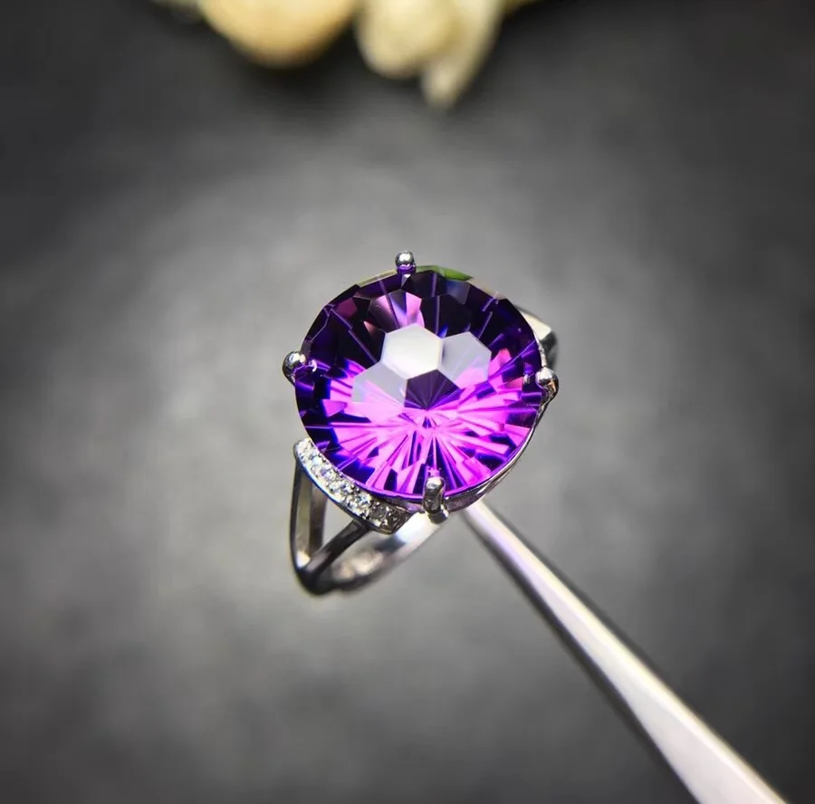 

Natural Tested Round Amethyst Gemstone Ring, 925 Sterling Silver, 10*10mm Birthstone Gift Jewelry, Wedding Rings for Women FJ294