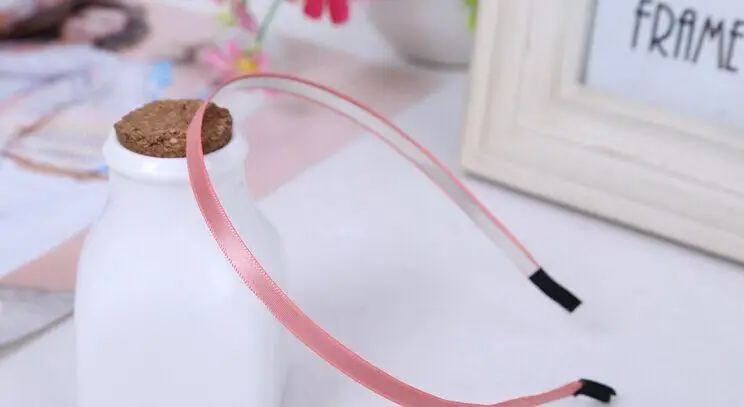 50 шт. 5 мм однотонная атласная лента покрытая металлическим ободком для волос DIY
