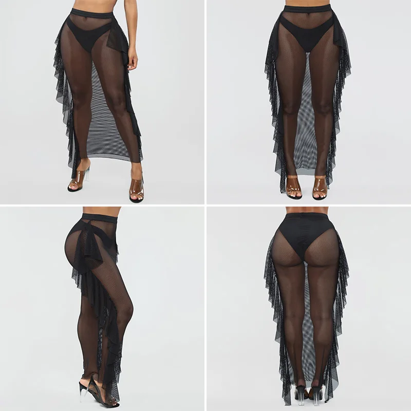 Женская юбка Клубная одежда прозрачная повседневная модная Пляжная высокая