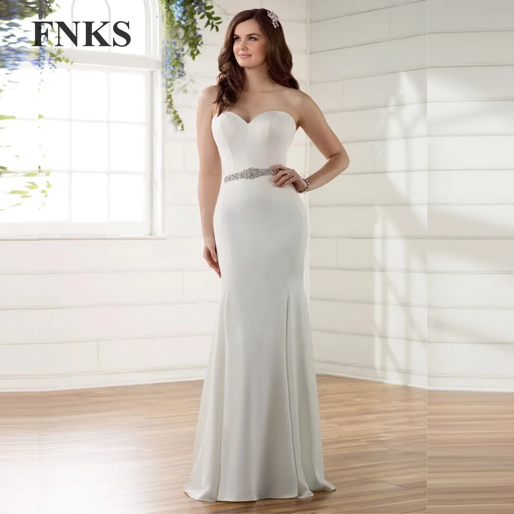 Robe de mariée Без Бретелек Длинные Оболочки Свадебное Платье С Sash Молния Назад Суд