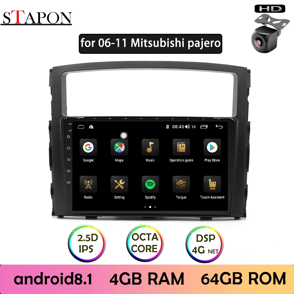 STAPON 9 дюймов для Mitsubishi pajero Android 8 1 4GBRAM + 64GBROM IPS DSP 4G Автомобильный мультимедийный
