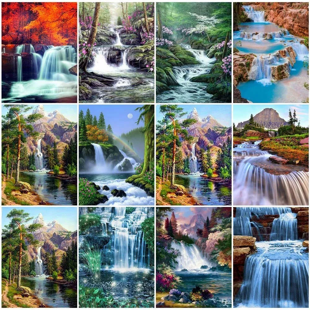 Diamond Embroidery Waterfall mountain Full Square Rhinestone 5D painting Landscape Cross Stitch Mosaic Home Decoration | Дом и сад