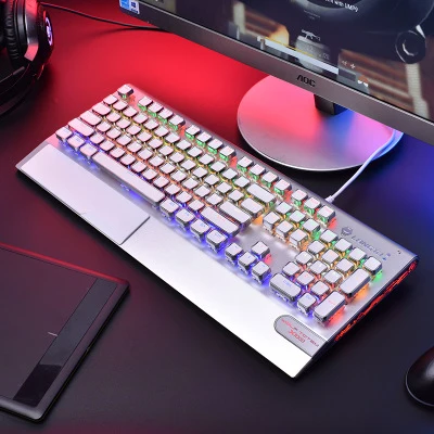 Silver Игровая механическая клавиатура светодиодный подсветка Проводная клавиатура водонепроницаемый синий черный переключатель профессиональная механическая клавиатура - Цвет: Silver