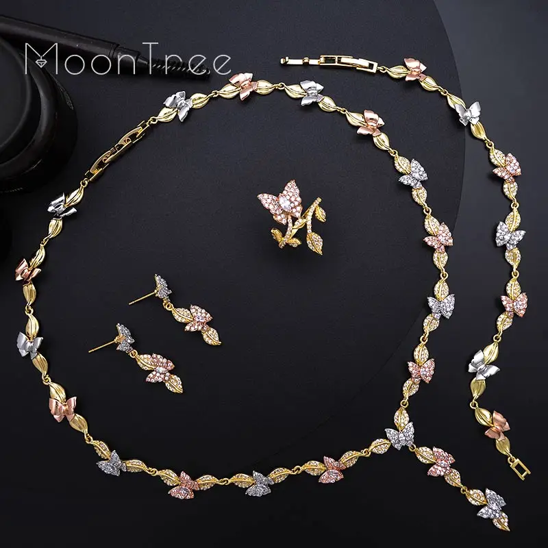 MoonTree кубический цирконий лист животное Бабочка Свадебное Обручальное ожерелье