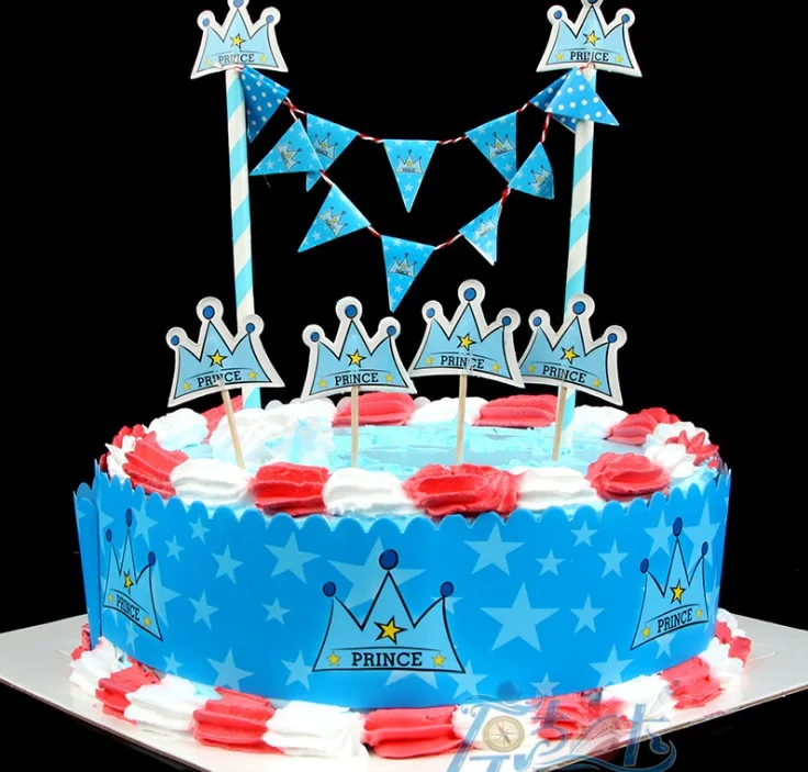 Синий Принц Корона Звезда Дизайн Торт deocration флаг для дня рождения ребенка душ