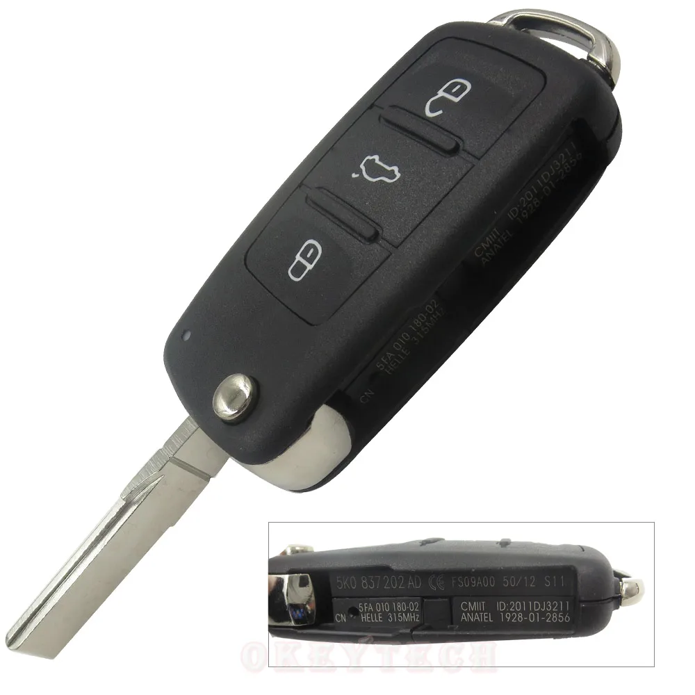 5K0837202AD 3 кнопки дистанционный ключ 434 МГц ID48 чип для VW Volkswagen GOLF PASSAT Tiguan Polo Jetta Beetle Hella