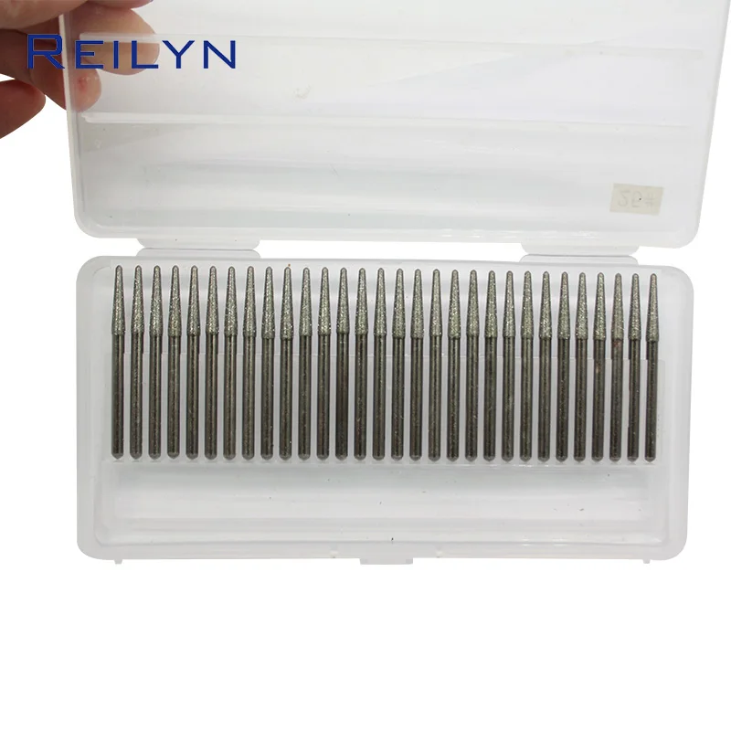 

High quality 30 Pieces/Set Diamond Grinding Head 150# Size 3x3mm round-cone Stone Peeling Jade Polishing Grinding bits