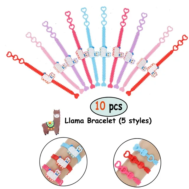 10pcs bracelets Вечерние ламы, сувениры для детского душа, вечерние сувениры для детей на день рождения, временные пышные наклейки, подарочные пакеты, браслеты ламы, кольца - Цвет: 10pcs bracelets