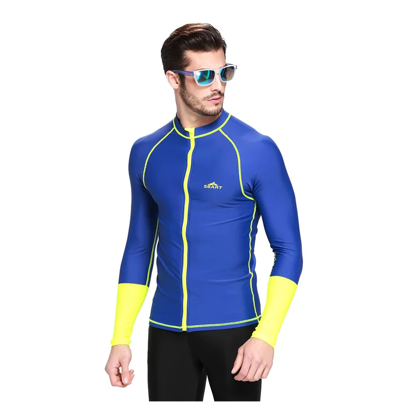 Синий мужской Сыпь Охранников С Длинным Рукавом Плавание Серфинг Дайвинг