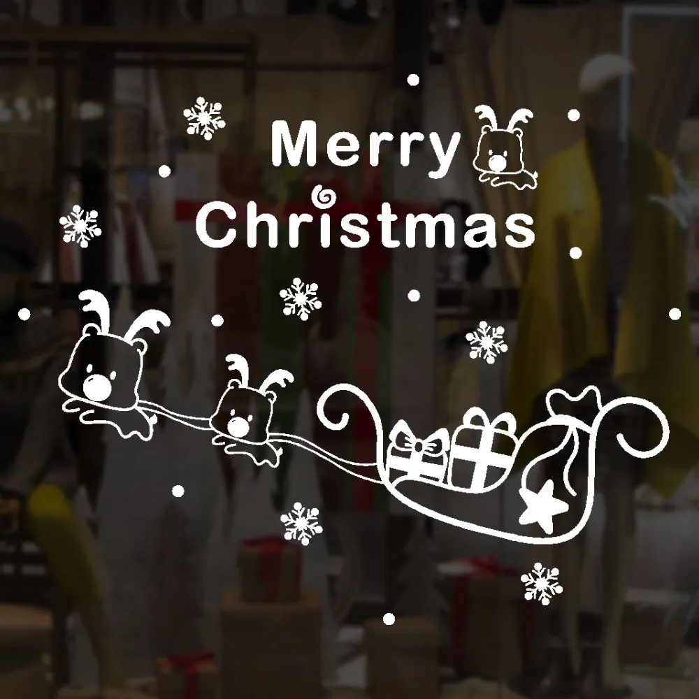 Веселые рождественские наклейки на стену простые Мультяшные милые с оленем