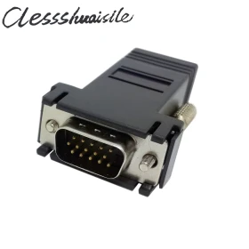 VGA RGB 15-контактный Удлинитель со штекером на Lan Cat5 Cat5e RJ45 Ethernet гнездовой адаптер