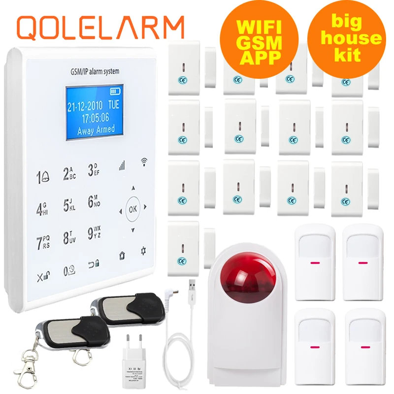 QOLELARM LCD меню WIFI GPRS GSM приложение 433 МГц беспроводная домашняя охранная