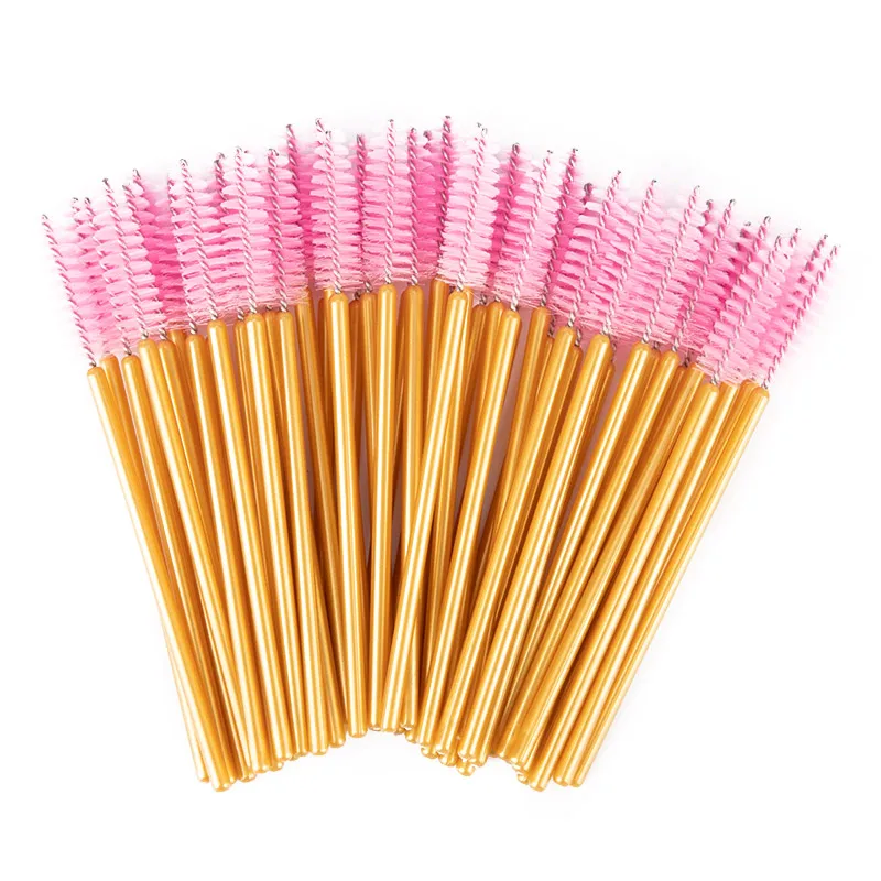 Gold-Pink Zwellbe 50 шт. ресниц бровей Макияж щеточки Одноразовые Тушь палочки Аппликатор для ресниц удлинитель гребень Красота косметический инструмент - Длина: Gold-Pink