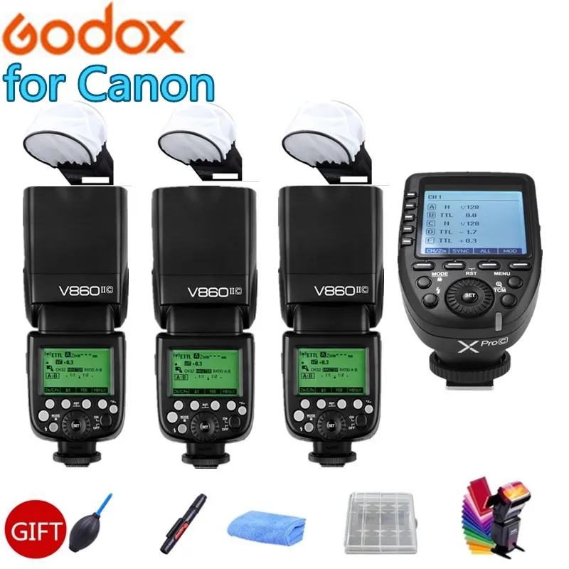 Вспышка 3x Godox V860II C V860IIC со встроенной вспышкой 2 4G GN60 HSS TTL светильник передатчик