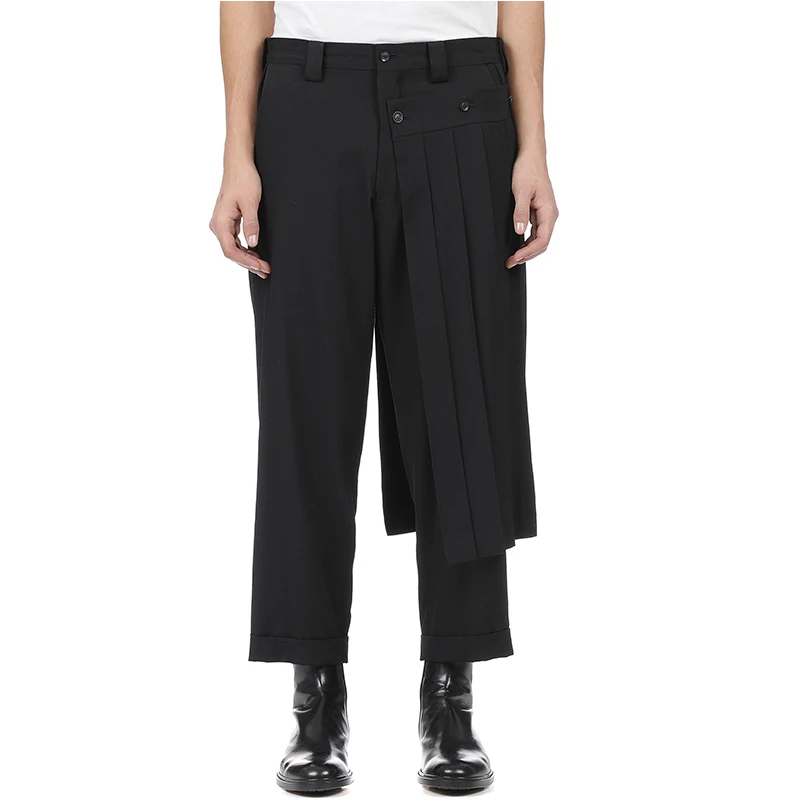 

Double men's trouser skirt pants and nine-point tapered bobbin trousers, deconstructed vertical cut yohji spring pants. S-9XL!!