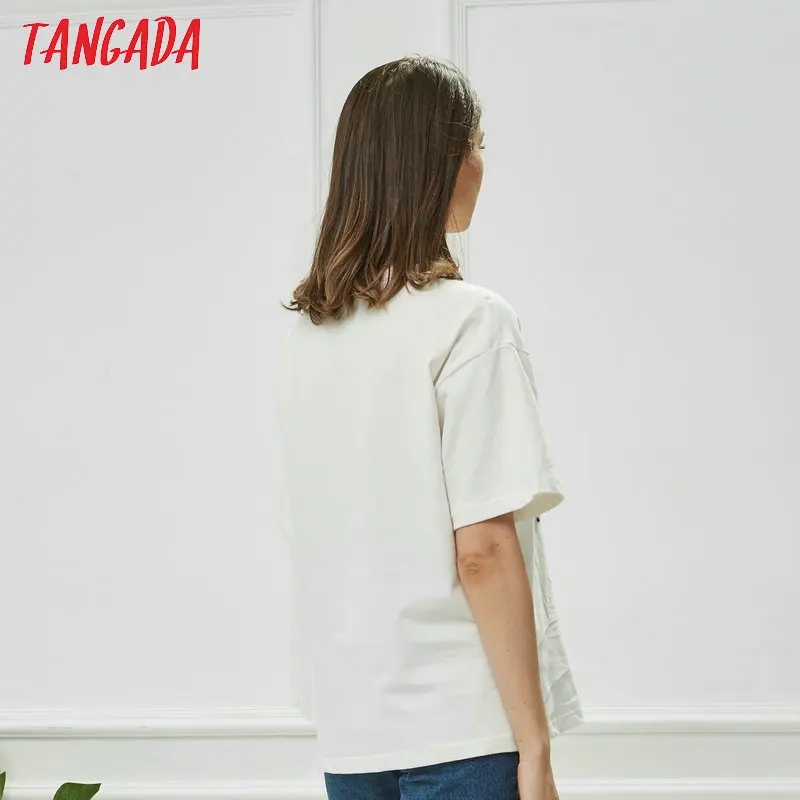 Tangada, модная черно-белая футболка, Корейская одежда, животный узор, футболка, короткий рукав, vogue, повседневный Топ, футболка, женские рубашки, 2TB01