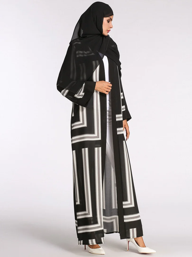 Muslim adult hit color printed abaya Arab Fashion Turkey Middle East striped muslim Dress Musical Robe Ramadan | Тематическая