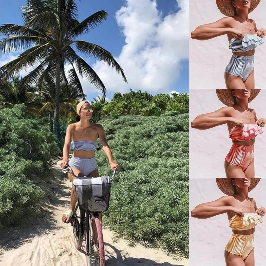 Для женщин без бретелек детские летние платья в полоску рукавов с оборками и