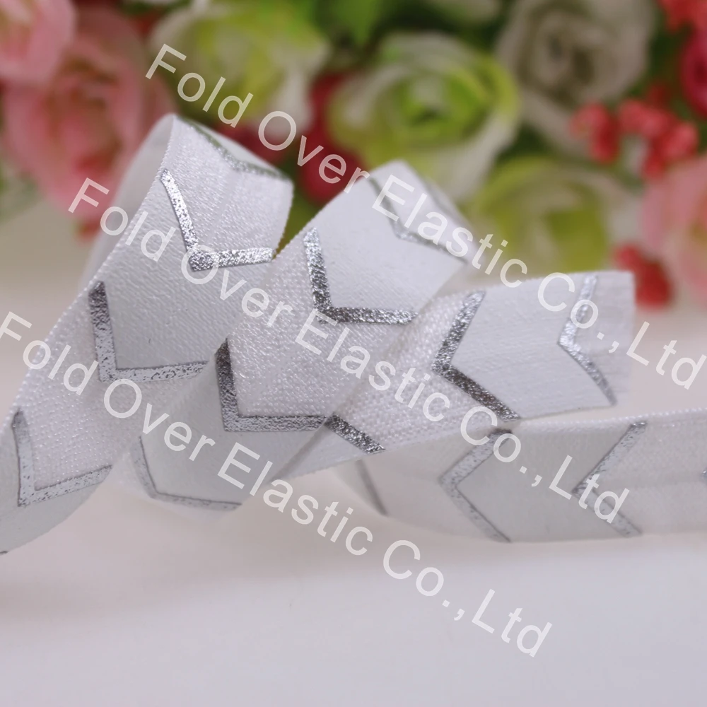 

Small package big silver foil chevron printed foe elastic 5/8"fold over elastic 10yards/roll