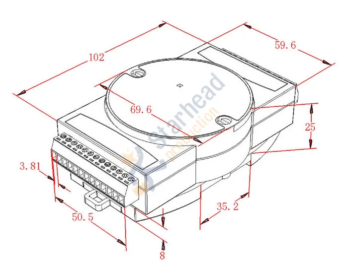 Смешанный изолированный Аналоговый Цифровой модуль ввода вывода RS485 Modbus 4AI 2AO 2DI 2DO