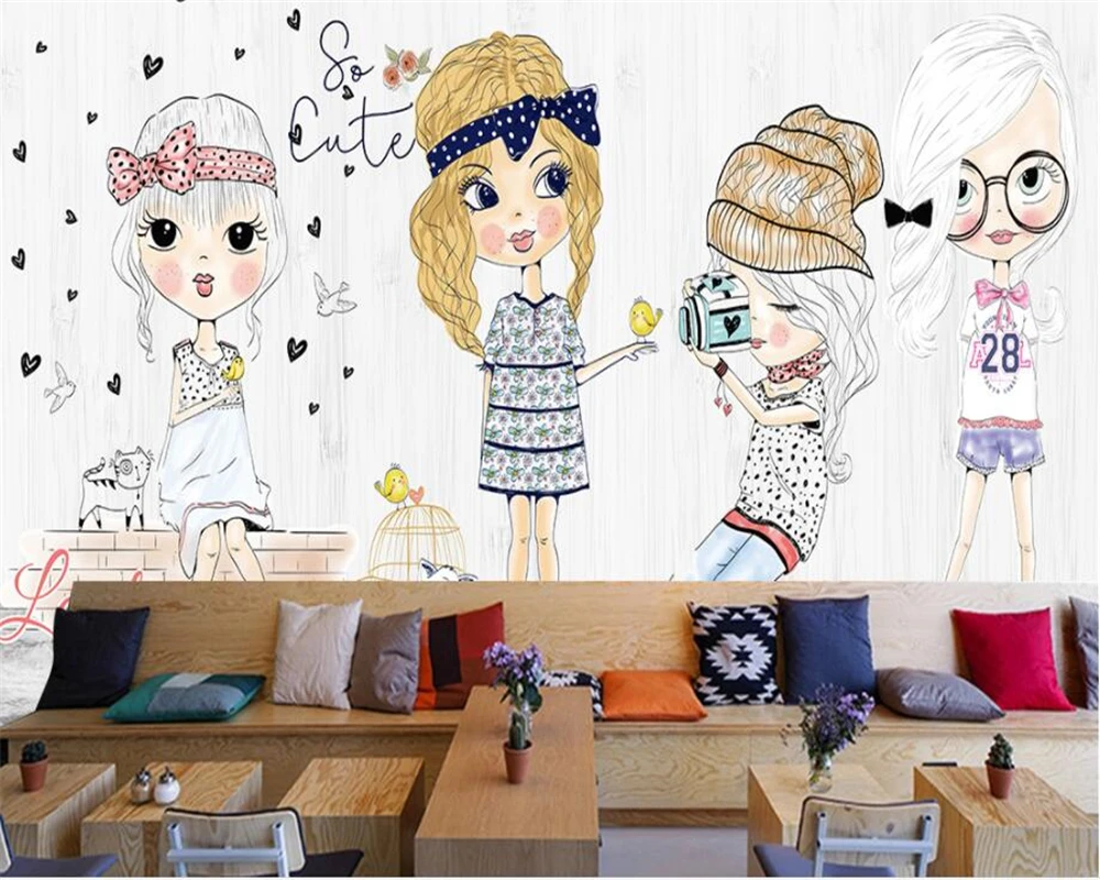 

Beibehang Custom Wallpaper Fashion girl hand drawing cartoon store clothing store background 3d wallpaper papier peint mural 3d
