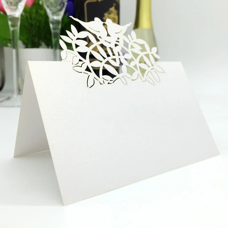 100 шт. Белые Птицы лазерная резка бумажные места карты гостевой стол отметка