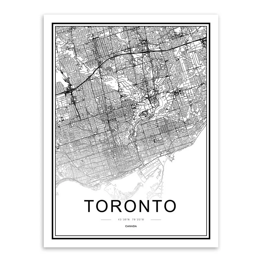 Черно-белая карта городов мира Лас-Вегаса, Toronto, постеры, принты, скандинавские, для гостиной, домашнего декора, настенные художественные картины, картины на холсте - Цвет: TORONTO