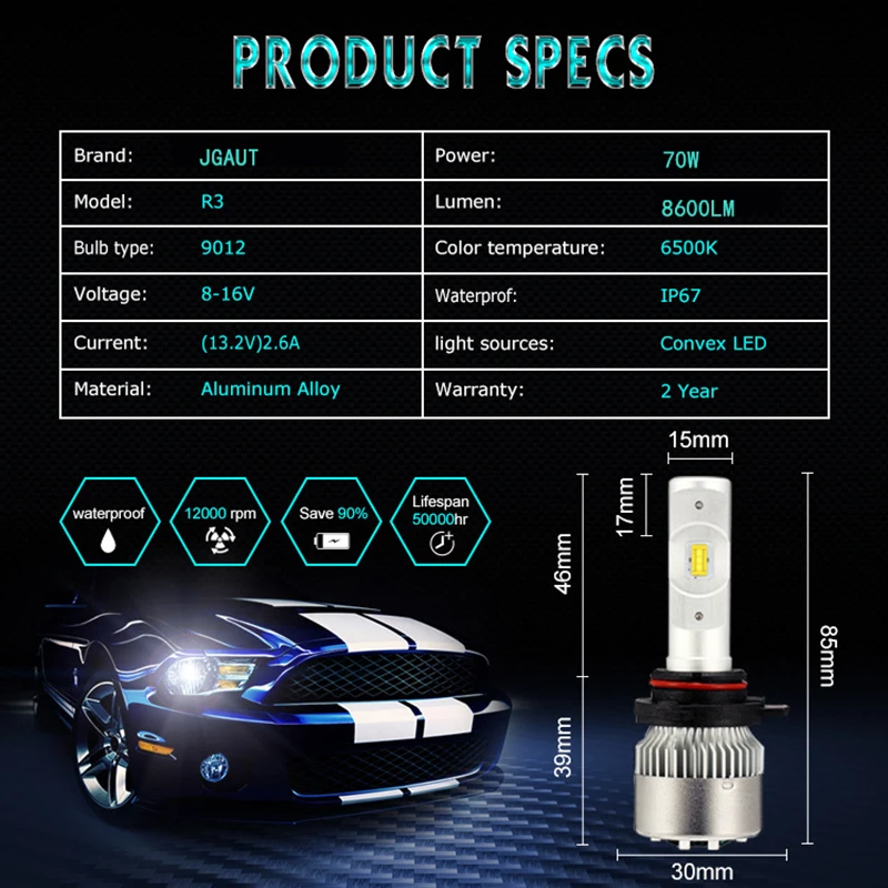 JGAUT Мини Супер H7 Светодиодные Автомобильные фары H3 H11 H8 H9 880 881 H27 9005 9006 HB3 HB4 H4