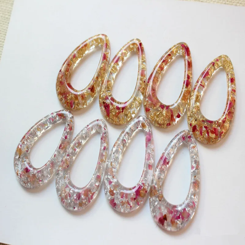 Min order 20pcs/lot glitter/natural dried flowers decoration water drop shape resin beads diy jewelry earring/garment accessory | Украшения