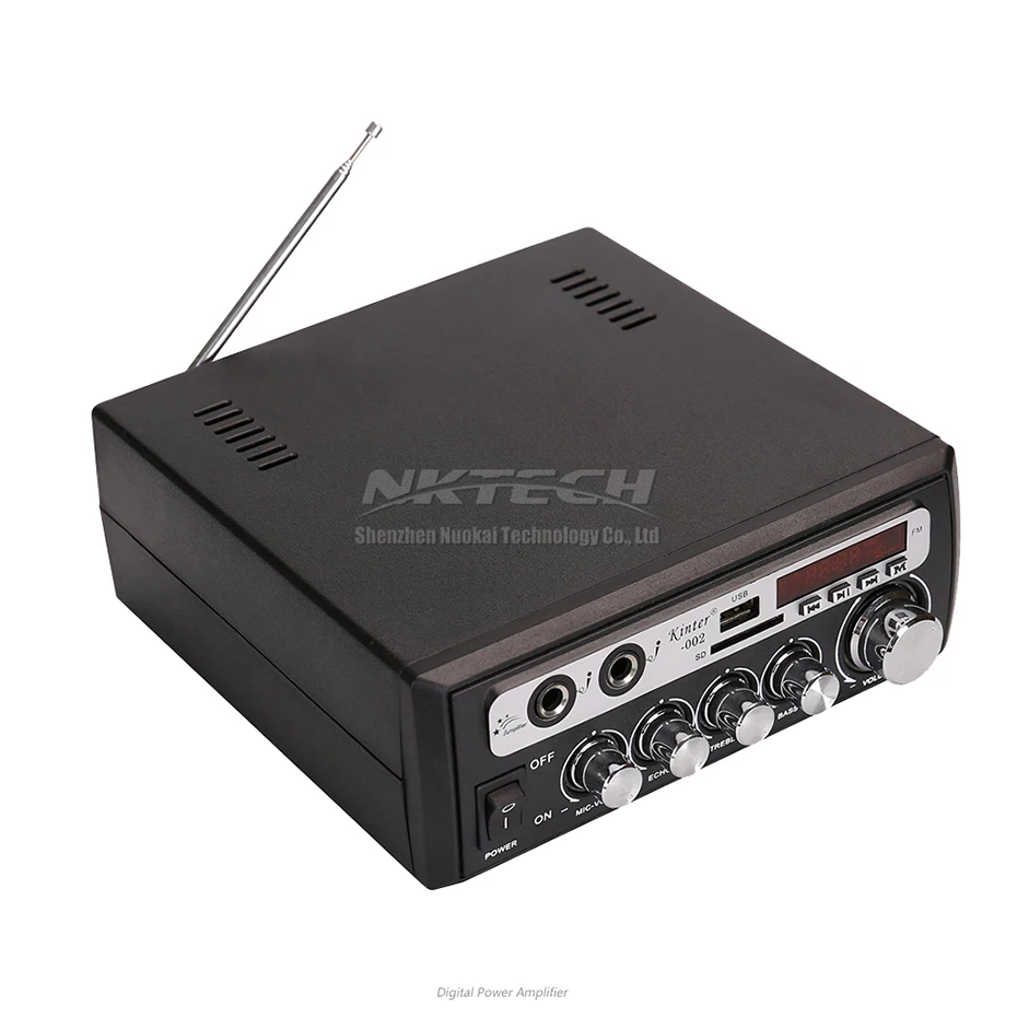 Автомобильный усилитель мощности Kinter-002 цифровой аудиоплеер 2x25 Вт Hi-Fi стерео бас USB SD MP3 FM 12 В 220-240 в двойной караоке микрофон для эхо