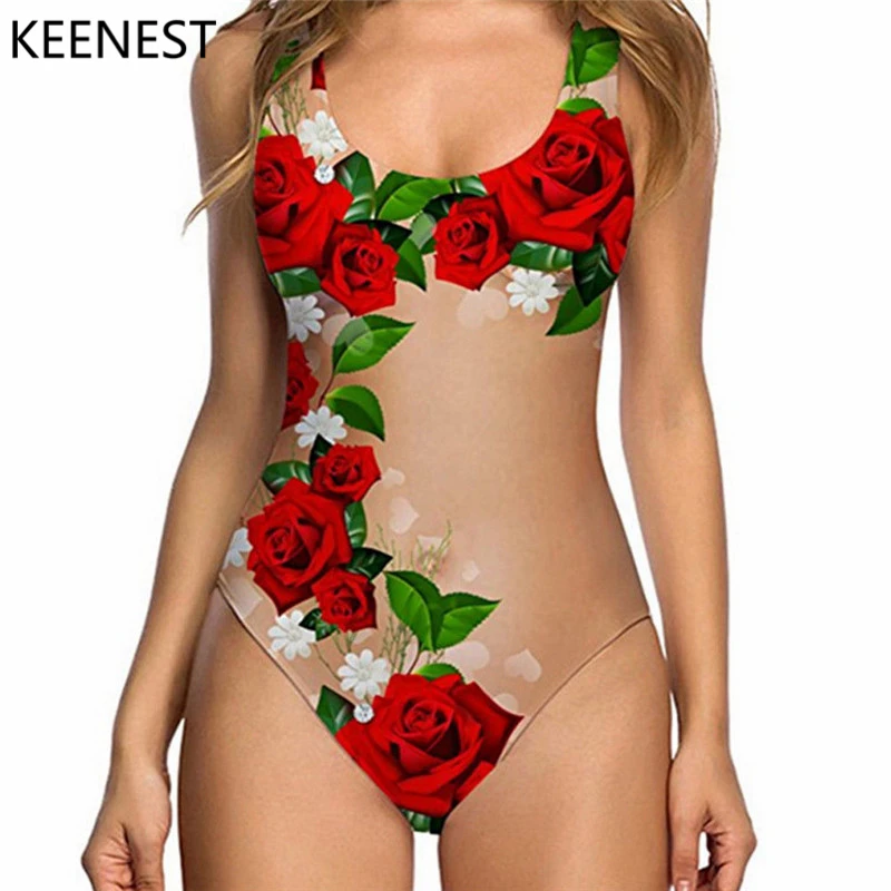 

KEENEST Women One-Piece Monokini 3D Design Transparent Bikini Push Up Swimsuit