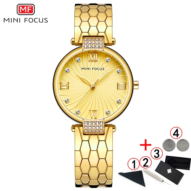 gold-with-box Minifocus женские роскошные Брендовые Часы горный хрусталь Золотые женские наручные часы водонепроницаемые золотые часы для женщин Relogio Feminino - Цвет: gold-with-box