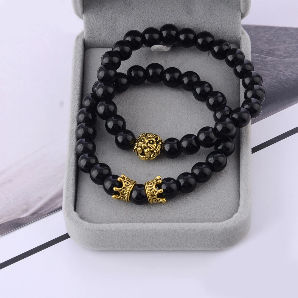 2 шт./компл. в богемном стиле Винтаж голова льва короне из бисера браслет Для