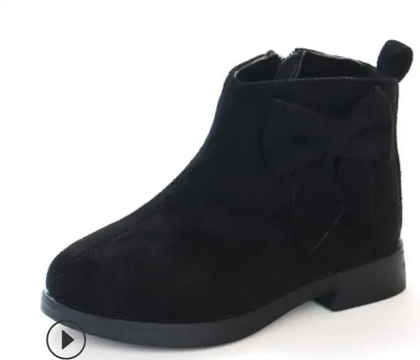 black Spring Autumn Teens Girls Bowknot Rubber Leather Martin Boots For Girls Pink black Rome Ankle Princess Boots Shoes New - Цвет: black
