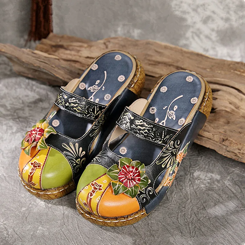 Новинка обувь из натуральной кожи женские босоножки на танкетке шлепанцы