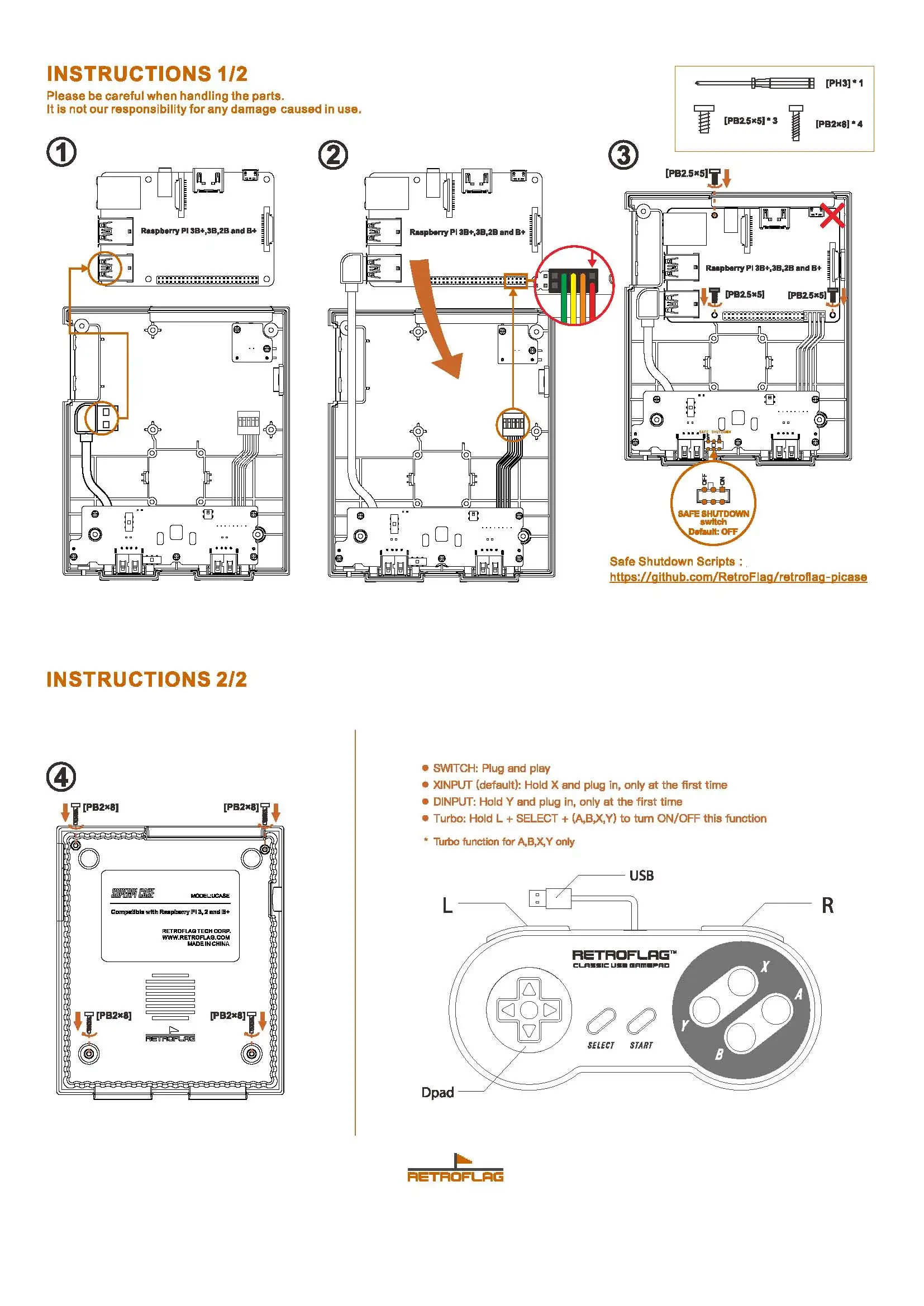 Retroflag SUPERPI чехол NESPI UCase консоль с игровой контроллер USB Комплект для Raspberry Pi 3 Model B+(Plus)/3B/2B/B