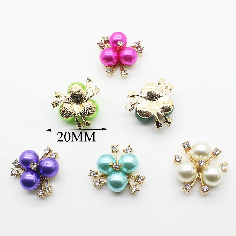 HOT 10pcs/lot 20MM Gold Flower Pearl Crystal Metal Rhinestone Buttons for Clothes DIY Kids Hair Accessories Wedding Decorative | Дом и сад